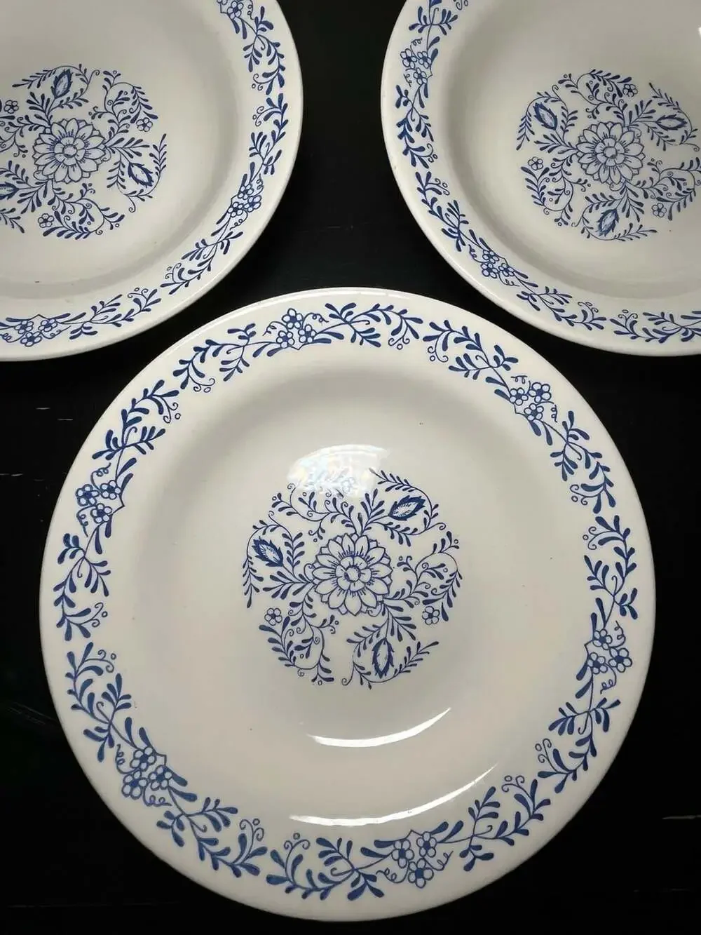 Oxford 5840 Blue Floral Rimmed Soup Bowls Set of 3